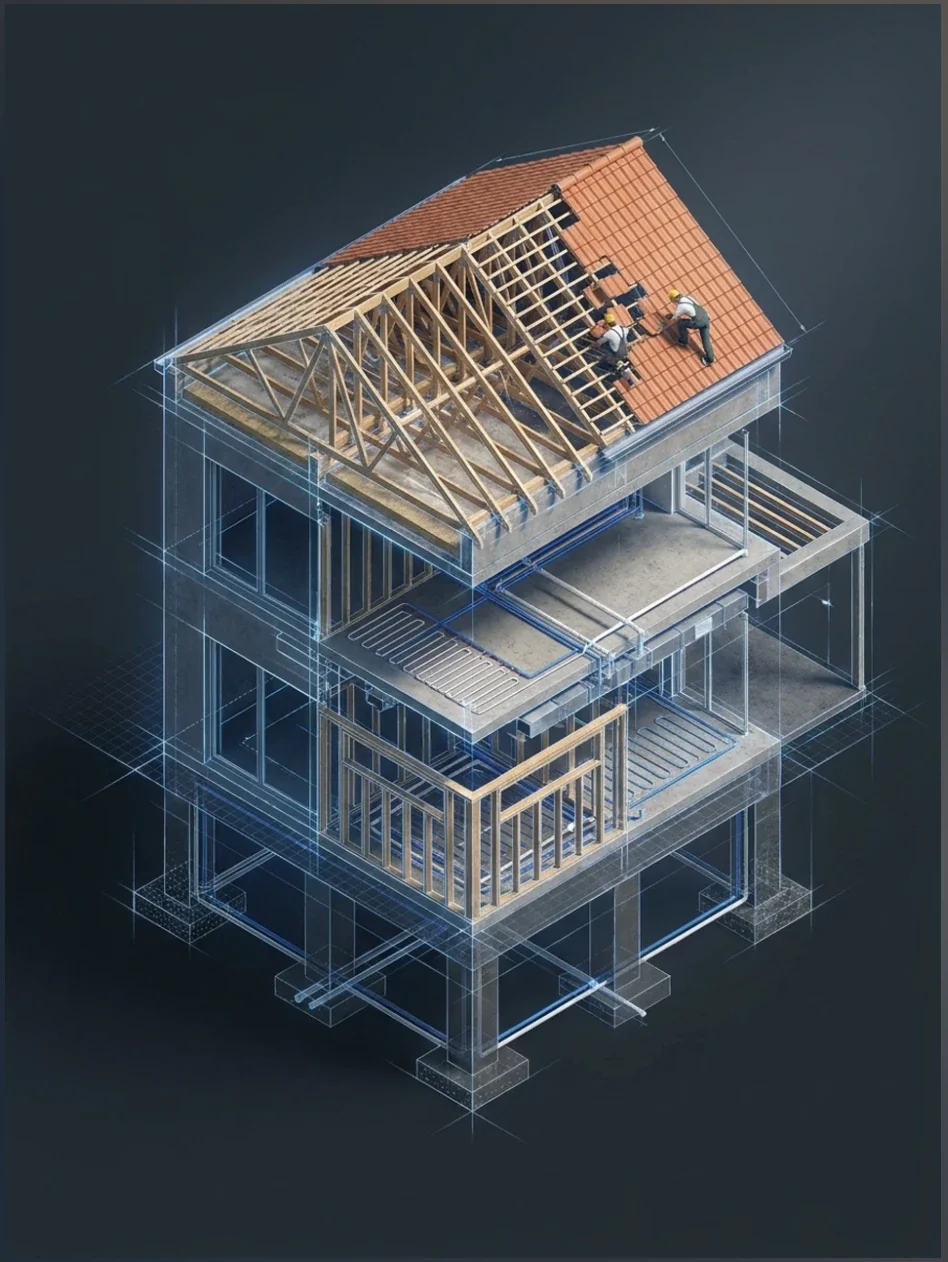 3D průřez budovy — technické systémy DATIP Service